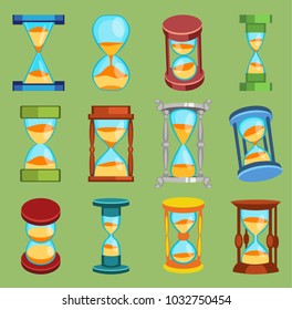 Sandglass vector watches time glass tools icons set, time hourglass sand clock flat design history second old object illustration sand-clocks hourglass timer hour minute watch countdown flow measure