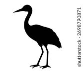 Sandhill crane silhouette vector illustration of a wild water bird