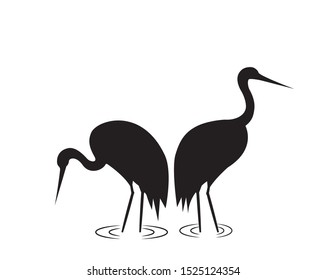 Sandhill Crane Silhouettes, Vector. Minimalist Poster Design. Two Birds Silhouettes Illustration Isolated On White Background. Wall Decals, Wall Art Work, Graphic Design  