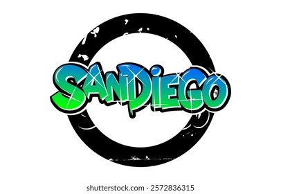 Sandiego slogan typography for t-shirt. Varsity slogan print tee shirt, sport apparel print. Graffiti graphics. Vector illustration.