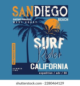 sandiego surf typography graphic t shirt vector illustration design