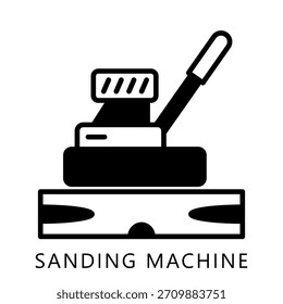 Glyph-Symbol der Schleifmaschine, Mini-Illustration beziehen sich auf Tischlerei, Holzindustrie. Für moderne Konzeption, UI, UX Web- und App-Entwicklung.