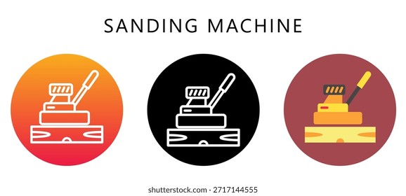 Icono multi del estilo de la máquina de lijar, plano, línea, glifo, lineal, tono dual. Relacionado Con La Carpintería, Industria De La Madera. Uso Para El Concepto Moderno, Ui, Web Ux Y Desarrollo De App.