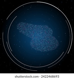 El símbolo de la máquina lijadora está lleno de puntos blancos. Estilo de puntillismo. Algunos puntos son rosas. Ilustración vectorial sobre fondo azul con estrellas