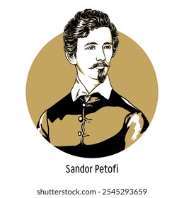 Sandor Petofi foi o poeta nacional da Hungria, um democrata revolucionário, e um dos líderes da Revolução de 1848-1849 na Hungria. Ilustração de vetor desenhada à mão