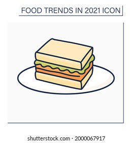 Sandos color icon. Japanese style fried pork sandwich. Snack. Fast food. Food trends concept. Isolated vector illustration
