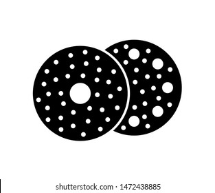 Sandpaper disc flat icon. Black & white illustration of sanding abrasive paper with holes. Round glasspaper pads. Isolated objects