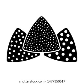 Sandpaper triangle flat icon. Black & white illustration of sanding abrasive paper with grit texture. Glasspaper pads. Isolated objects