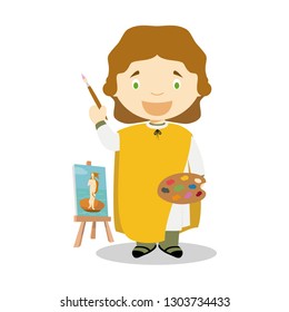 Sandro Botticelli cartoon character. Vector Illustration. Kids History Collection.