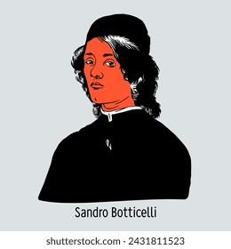 Sandro Botticelli is an Italian painter, one of the significant masters of the early Italian Renaissance. Hand drawn vector illustration