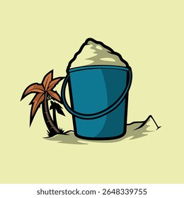 Cesta de areia na ilustração da praia 