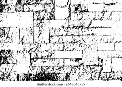 Texture de mur de brique de grès. Motif de vieux château de roche, arrière-plan grunge en terre cuite antique noir et blanc, mur de brique en pierre de sable, surface obsolète