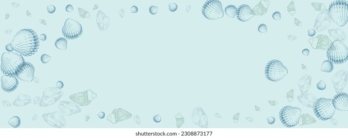 Sandstone Clam Background Gray Vector. Seashell Tropical Set. Cartoon Illustration. Ultramarine Snail Marine Wallpaper.