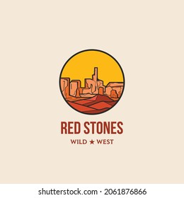 Sandstone Red Rock Canyon Mountains Wild West Emblem Logo Icon Sign Design Vector Illustration