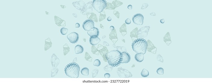 Sandstone Shellfish Background Gray Vector. Scallop Cute Illustration. Print Design. Blue Seashell Underwater Graphic.