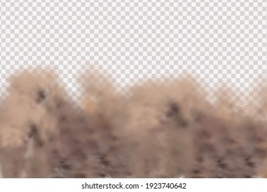 Sandstorm, a cloud of dust or sand flying from under the wheels of a car or motorcycle. Realistic vector illustration.