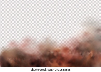 Sandstorm, a cloud of dust or sand flying from under the wheels of a car or motorcycle. Realistic vector illustration.