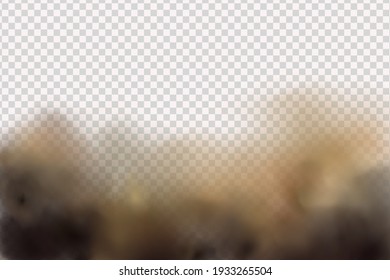 Sandstorm, a cloud of dust or sand flying from under the wheels of a car or motorcycle. Realistic vector illustration.