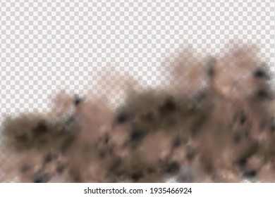 Sandstorm, a cloud of dust or sand flying from under the wheels of a car or motorcycle. Realistic vector illustration.