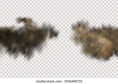 Sandstorm, a cloud of dust or sand flying from under the wheels of a car or motorcycle. Realistic vector illustration.