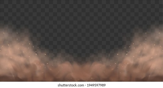 Sandstorm. Dust cloud or sand with flying small particles or stones. Banner. Vector illustration isolated on transparent background.