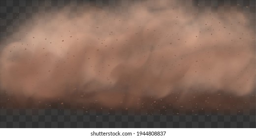 Sandstorm.  Dusty cloud or  sand with flying with small particles or grains of sand. Vector illustration isolated on transparent background.