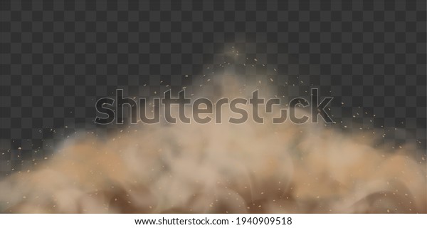 Sandstorm.  Dusty cloud or  sand with flying\
with small particles or grains of sand escaping from under the\
wheels of a moving car. Vector illustration isolated on transparent\
background.