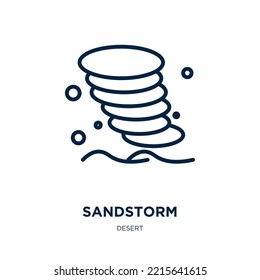 sandstorm icon from desert collection. Thin linear sandstorm, forest, sinkhole outline icon isolated on white background. Line vector sandstorm sign, symbol for web and mobile