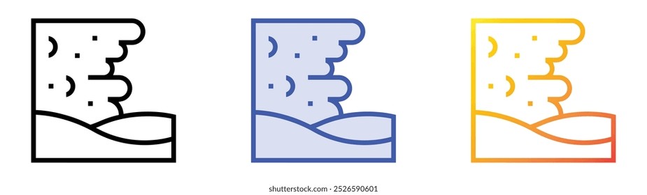 Icono de tormenta de arena. Lineal, relleno azul y diseño de estilo degradado aislado sobre fondo blanco