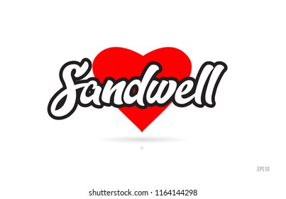 sandwell city text design with red heart typographic icon design suitable for touristic promotion