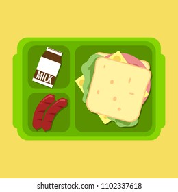 sandwhich. milk. sausage lunch vector