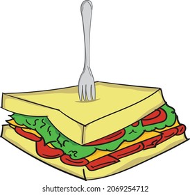 a sandwhich with vegetable and ham. fast food vector illustration