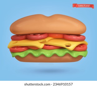 Sandwich 3d cartoon vector icon