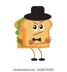 Sandwich is angry, raising an eyebrow and crossing his arms over his chest.