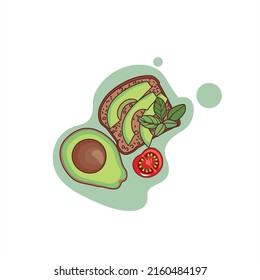 Sandwich with avocado and cherry tomatoes. Vector illustration.