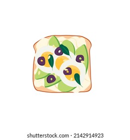 Sandwich with avocado, egg, olives, basil, sesame seeds. Healthy balanced diet. Healthy breakfast.