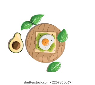 Sándwich con aguacate y huevo frito. Ilustración vectorial en estilo plano
