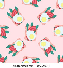 Sandwich with bacon and egg pattern. Vector illustration in a flat style