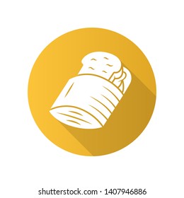 Sandwich bag flat design long shadow glyph icon. Zero waste recyclable paper lunch bag for hamburgers. Eco-friendly snack container. Vector silhouette illustration