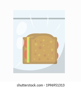 Sandwich In Bag. Package With Breakfast. School Lunch In A Zip Lock Bag. Flat Illustration