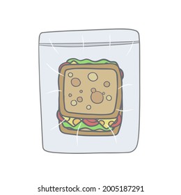 Sandwich in bag. Package with breakfast. School lunch in a zip lock bag. Cartoon illustration