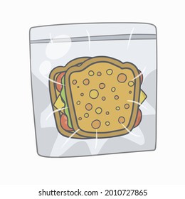 Sandwich In Bag. Package With Breakfast. School Lunch In A Zip Lock Bag. Cartoon Illustration