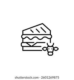Sandwich with beef. Lunch or dinner snacks. Meat loving, restaurant menu. Pixel perfect, editable stroke vector icon