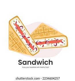 Sandwich with beef topped with carrots, onions, coriander, mayonnaise, cabbage and chili