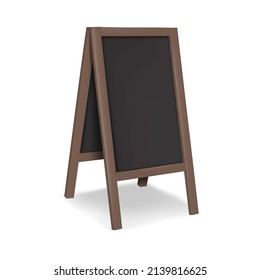 Sandwich Black Chalk Board Realistic Vector Mock-up. Blank A-frame Chalkboard Mockup. Outdoor Sidewalk Sign Template For Design