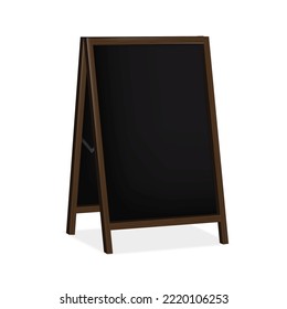 Sandwich black chalk board realistic vector mockup. Blank A-frame chalkboard mock-up. Outdoor sidewalk sign. Template for design svg