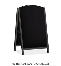 Sandwich black chalkboard realistic vector mock-up. Blank A-frame chalk board mock-up. Double sided outdoor sidewalk sign. Template for design