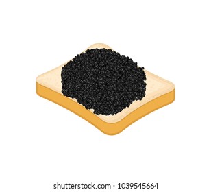 Sandwich with black Fish caviar isolated. Vector illustration
