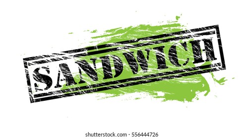 sandwich black and green vector stamp on white background