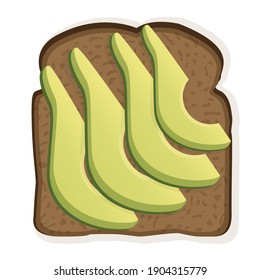 Sandwich with black toast bread and avocado slices. Vector illustration of a healthy breakfast for poster, advertisement, menu, web, restaurant, cafe. Healthy lifestyle. svg